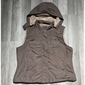 Sonoma Life + Style Women XL Brown Faux Fur Lined Hooded Utility Vest